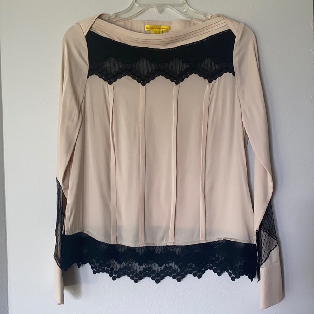 Catherine MaLandrino Long Sleeve Silk Lace Blouse